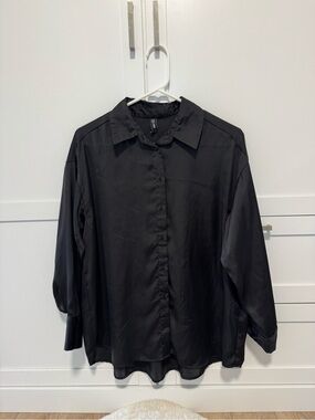 Only Black Satin Button-Down Shirt